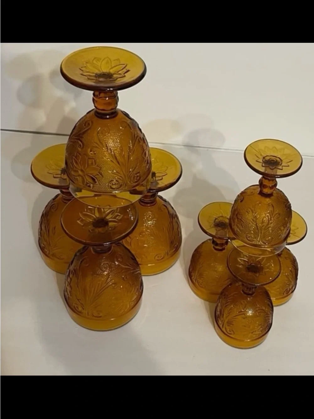 Indiana Amber Glass Dessert Goblets - Set /8 Vintage Amber Sundae ice cream Cups